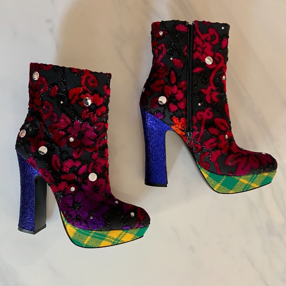 Libertine High Heeled Platform Red Velvet Boots Size 40 / 5" Heel - Picture 1 of 6